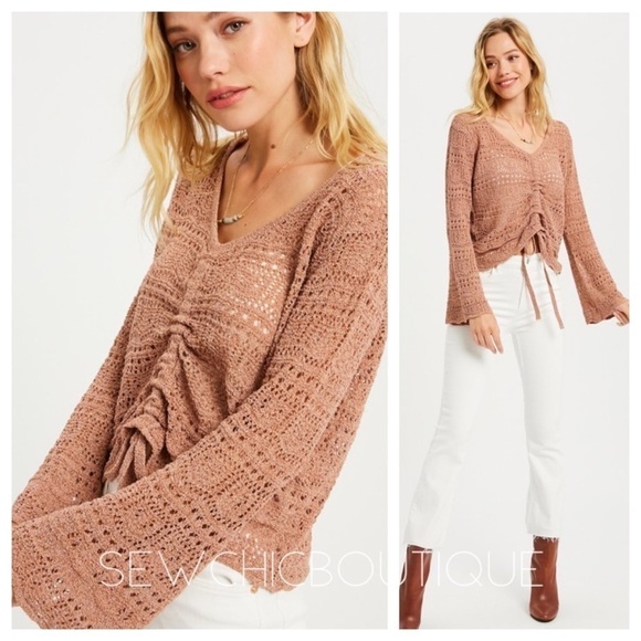 Crocheted Sweater with Ruched Center Detail - Picture 1 of 4